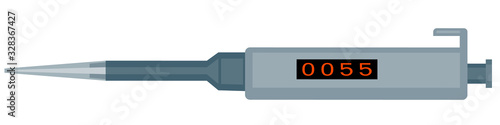 Medical instrument - electronic pipette, dispenser for medicines, thermometer. Isolated on a white background. Subject for science and research.