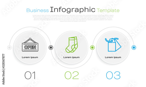 Set line Hanging sign with Open, Socks and Blank label template price tag. Business infographic template. Vector