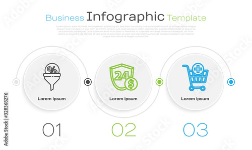 Set line Lead management, Shield with dollar and Add to Shopping cart. Business infographic template. Vector