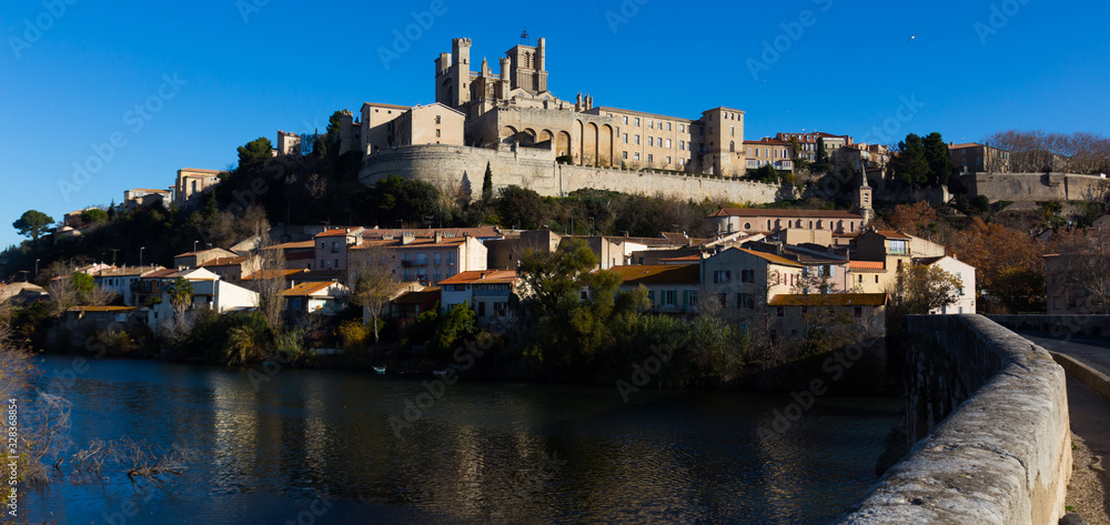 Cathedral of Saint Nazaire across Orb river, Beziers