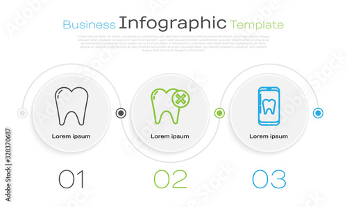 Set line Tooth, Tooth with caries and Online dental care. Business infographic template. Vector