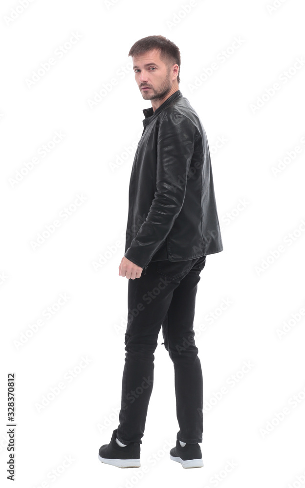 rear view. serious stylish man looking at the camera. rear view. serious stylish man looking at the camera.