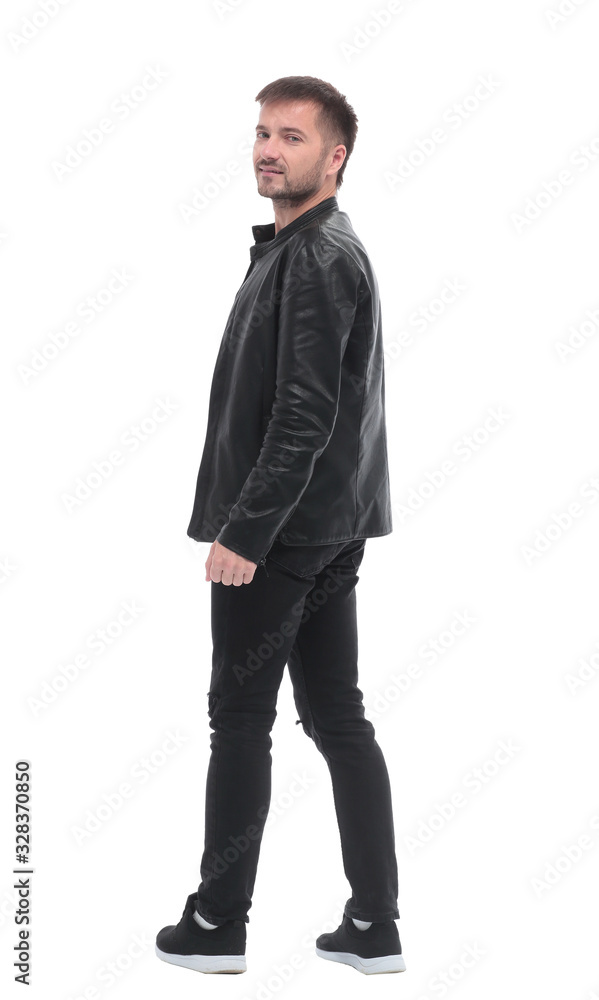 rear view. serious stylish man looking at the camera. rear view. serious stylish man looking at the camera.