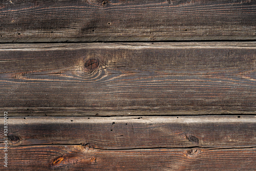 Texture od wooden planks. Wall made of antique wood. Raw wood after century.