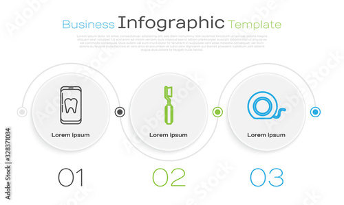 Set line Online dental care, Toothbrush and Dental floss. Business infographic template. Vector
