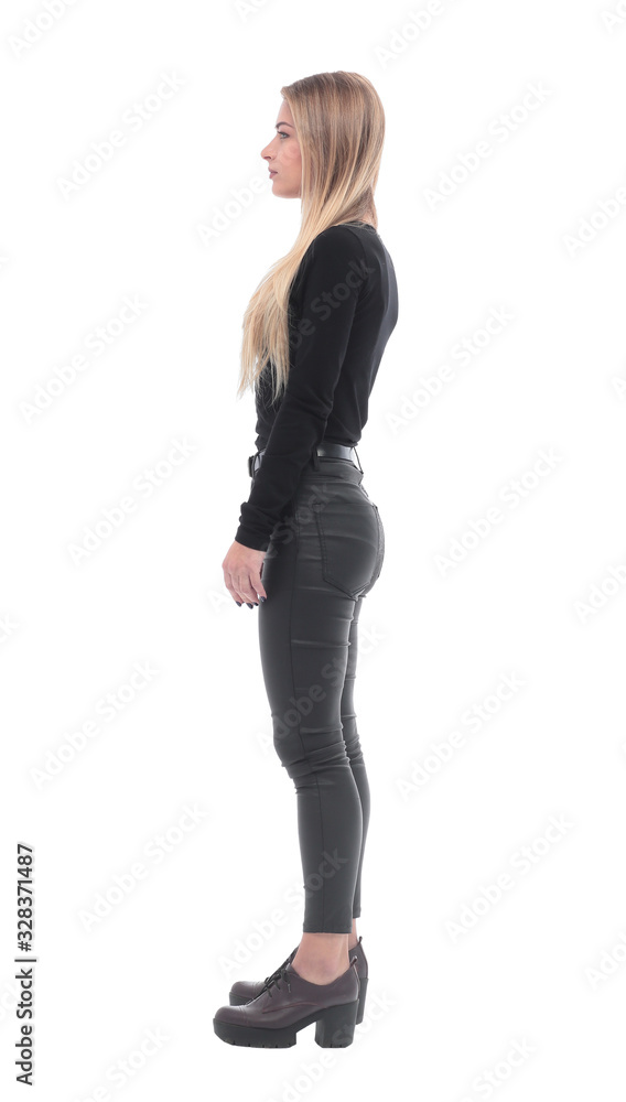 side view. stylish young woman looking forward side view. stylish young woman looking forward
