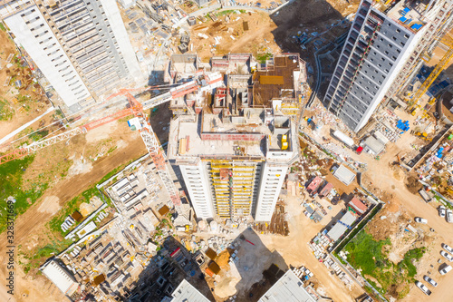 Large residential building construction site, Aerial image. © STOCKSTUDIO