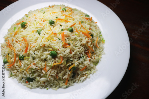 rice with vegetables close up image