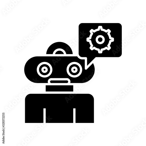 Robot decision black icon, concept illustration, vector flat symbol, glyph sign.