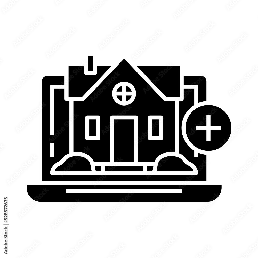 Real estate selection online black icon, concept illustration, vector flat symbol, glyph sign.