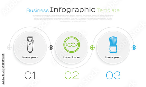 Set line Electrical hair clipper or shaver, Mustache and Shaving brush. Business infographic template. Vector