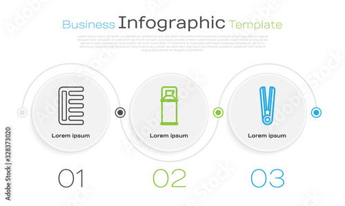 Set line Hairbrush, Shaving gel foam and Curling iron for hair. Business infographic template. Vector
