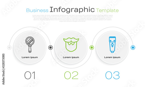 Set line Hand mirror, Mustache and beard and Electrical hair clipper or shaver. Business infographic template. Vector