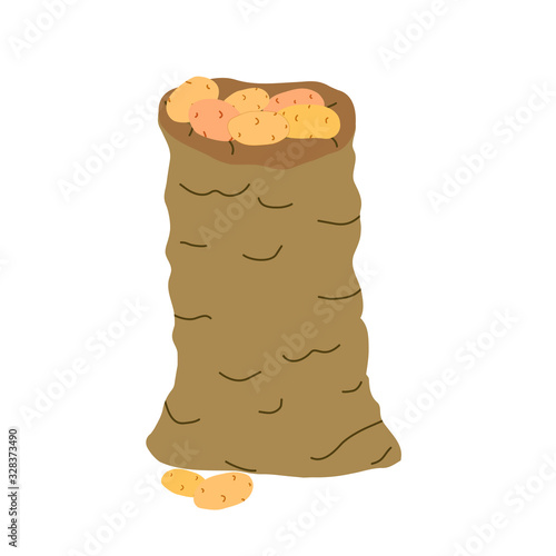 Vector illustration of sack full of ripe potato isolated on white background.Healthy food concept. Suitable for wallpaper, banner, book illustration, card, flyer, web design.
