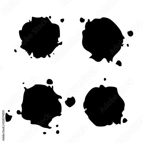 Set Black Blob Isolated on White. Ink splash. Brushes droplets. Digitally Generated Image. Illustration, EPS 10.