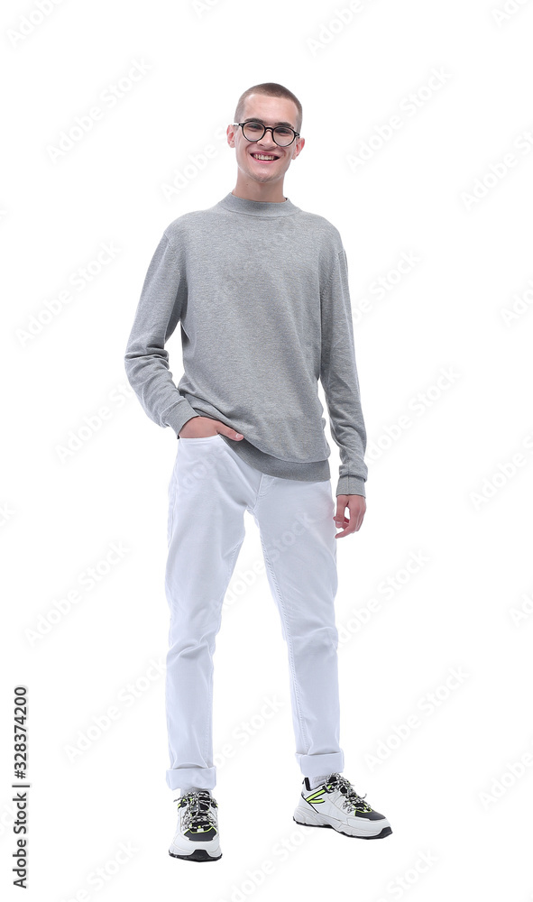 in full growth. casual stylish guy in glasses. in full growth. casual stylish guy in glasses.
