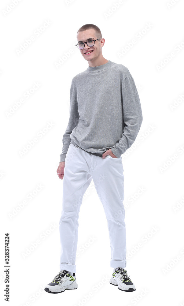 in full growth. casual stylish guy in glasses. in full growth. casual stylish guy in glasses.