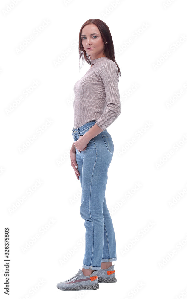 side view. attractive young woman looking at the camera side view. attractive young woman looking at the camera