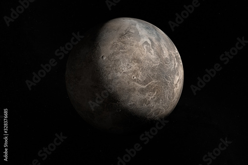 Toward Ceres, dwarf planet, in the outer space. 3d render photo