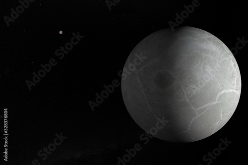 Eris, transneptunian dwarf planet, rotating. 3d render photo