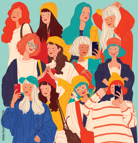 Diverse women faces background, women different style