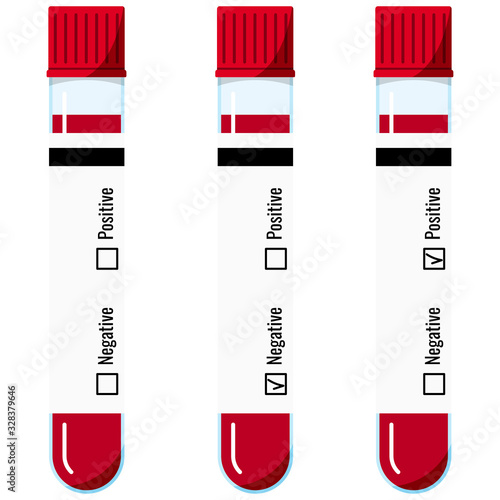 Blood samples in plastic test tubes with cap vector icon set