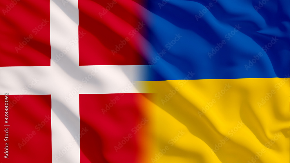 Obraz premium Waving Ukraine and Denmark Flags