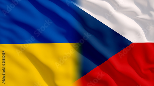 Waving Ukraine and Czech Republic Flags