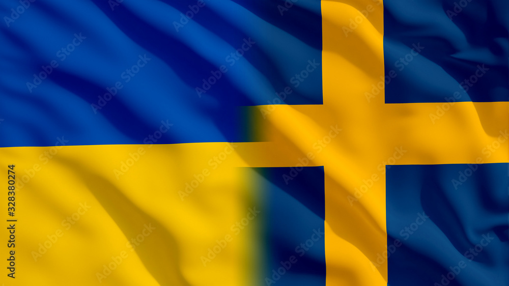 Waving Ukraine and Sweden Flags Waving Ukraine and Sweden Flags