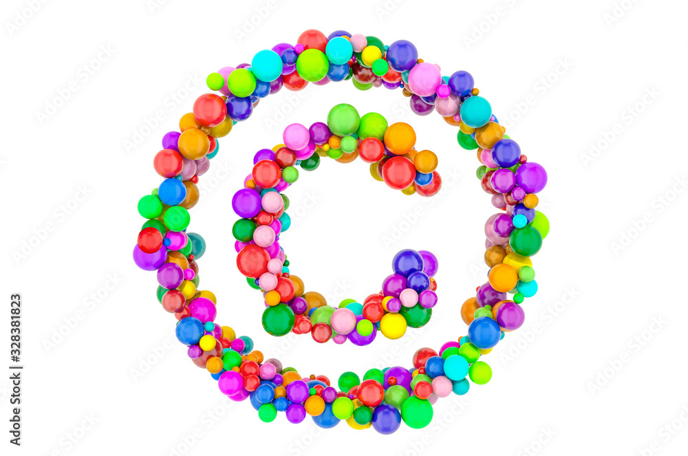 Copyright sign from colored balls, 3D rendering