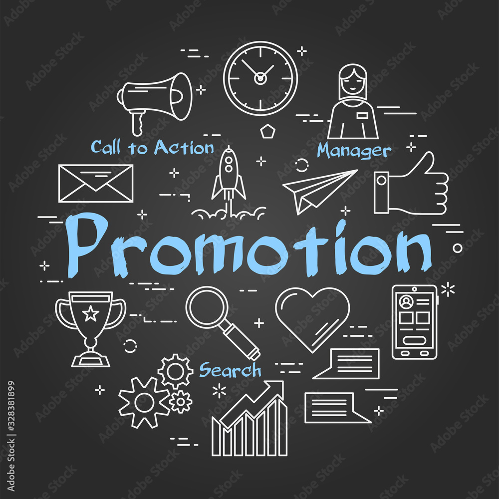 Vector linear business round promotion concept on black