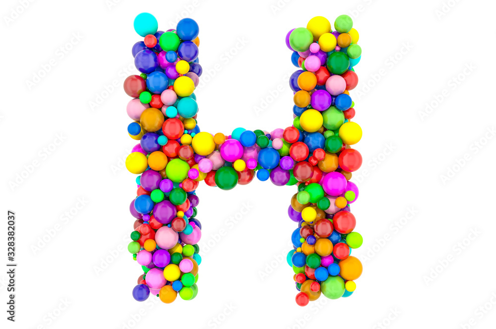 Letter H from colored balls, 3D rendering Letter H from colored balls, 3D rendering