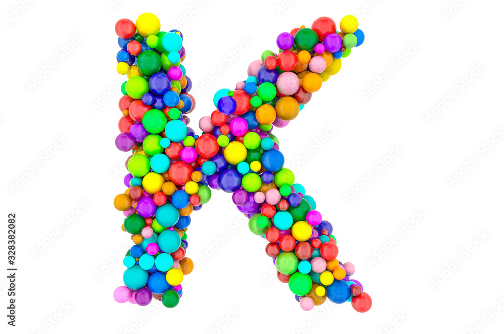 Letter K from colored balls, 3D rendering Letter K from colored balls, 3D rendering