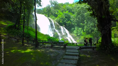 Aerial Shot Beautiful waterfall in the mountain. photo