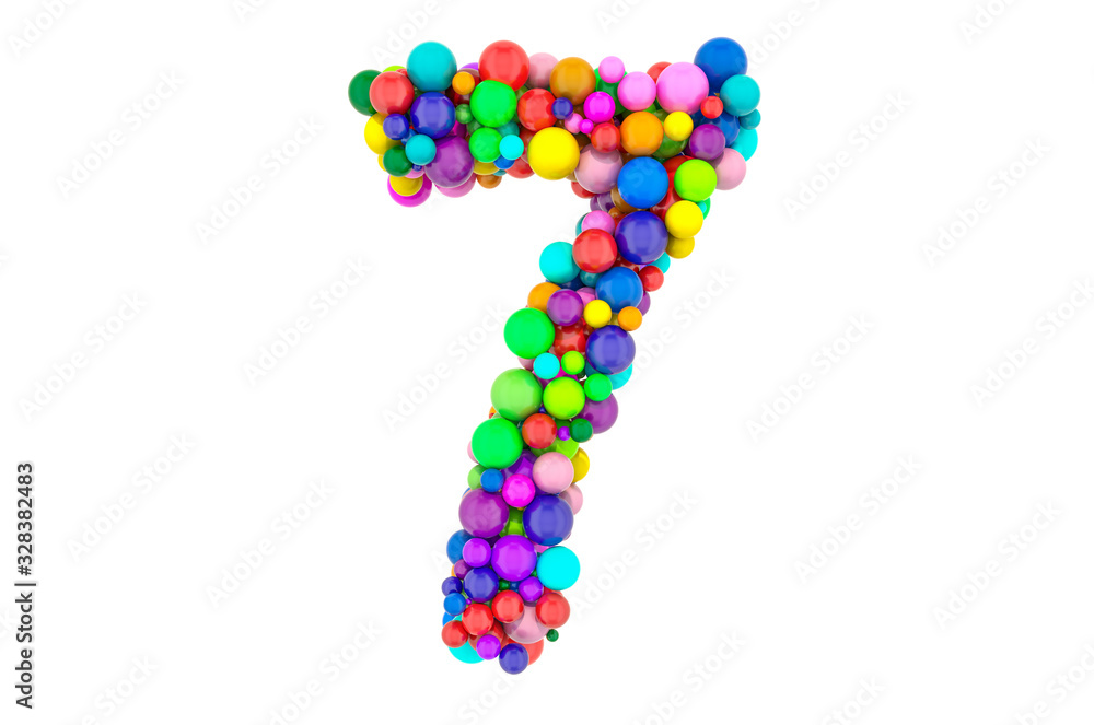 Number 7 from colored balls, 3D rendering Number 7 from colored balls, 3D rendering