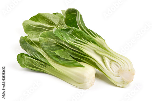 Fresh green Chinese cabbage, bok choy, pok choi or pak choi, isolated on white background