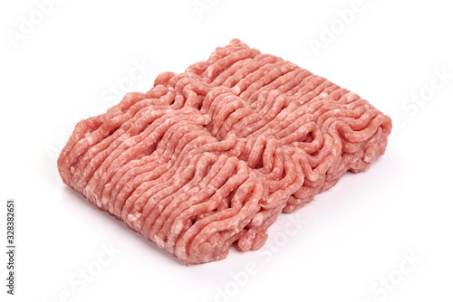 Raw beef minced meat, isolated on white background
