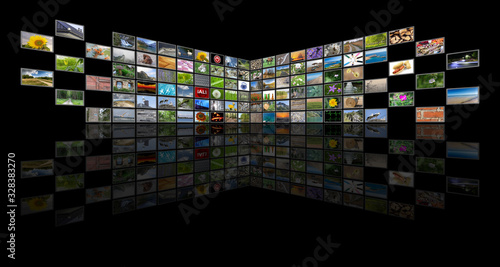 Media, television and web illustration, tv news background on black with, technology concept