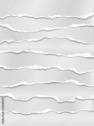 Pieces of torn horizontal white note paper for text are stacked on top of each other. Vector illustration