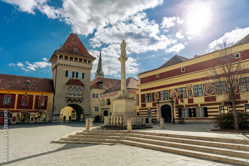 Jurisics square in the historical beautiful Kőszeg Hungary with statue