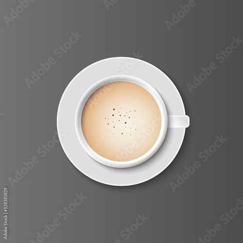 Latte coffee in white cups view from the top, vector illustration