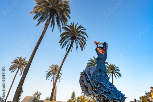Mujer bailando flamenco en Sevilla Andalucía España photo