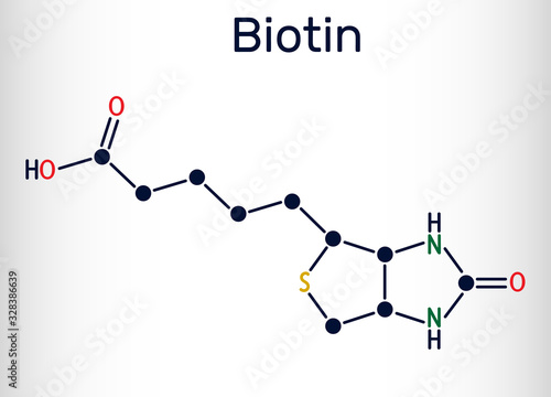 Biotin, vitamin B7 molecule. Structural chemical formula