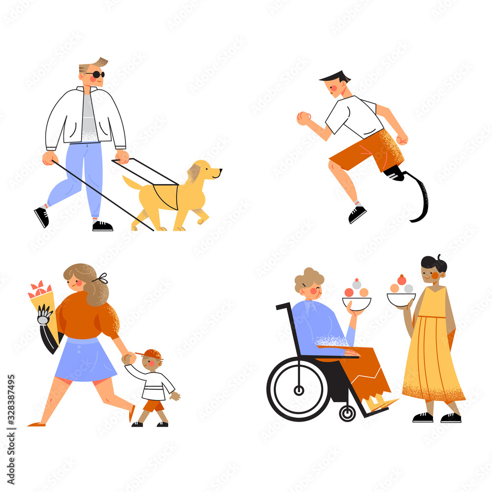 Handicapped or disabled young and old people enjoying life vector illustration