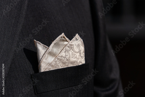 Wedding suit with detailed handkerchief