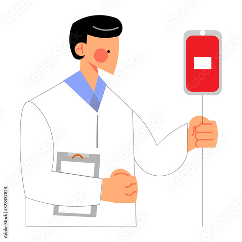 Doctor checking blood giving eqipment for donors in clinic