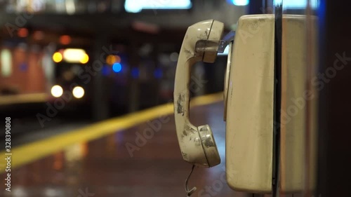 San Francisco, USA - August 2019: Public phone in a metro station