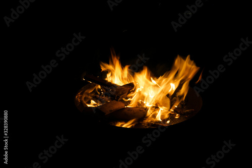 close-up of flames in a fire with black background