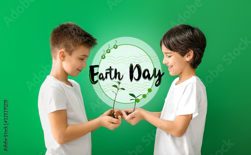 Little children with plants...
