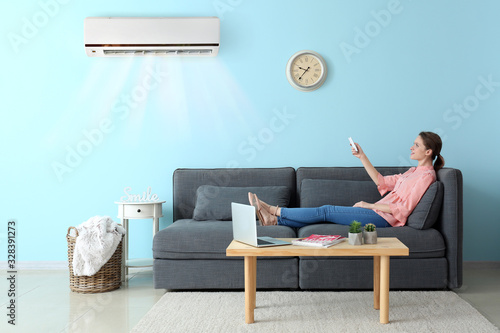 Young woman switching on ai...